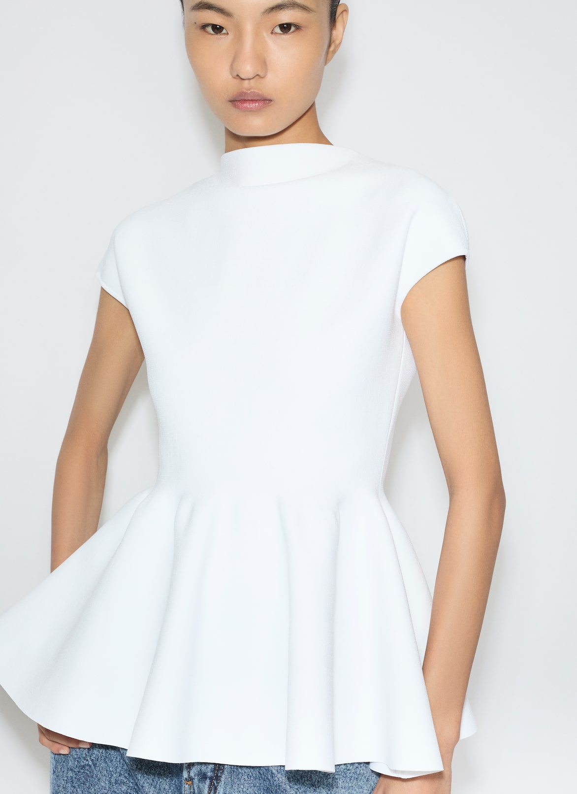 KNIT PEPLUM TOP ALAÏA WHITE KNIT PEPLUM TOP